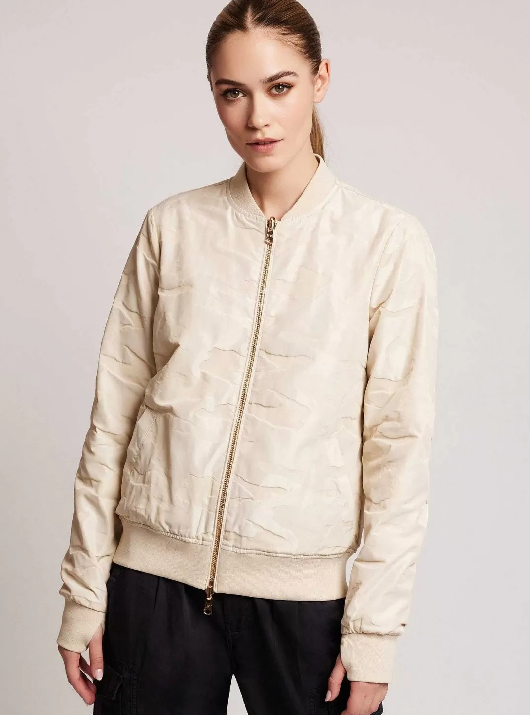 Blanc Noir Bomber Camouflage Reversible Avec Bordures Dorees^Femmes Vestes Et Anoraks