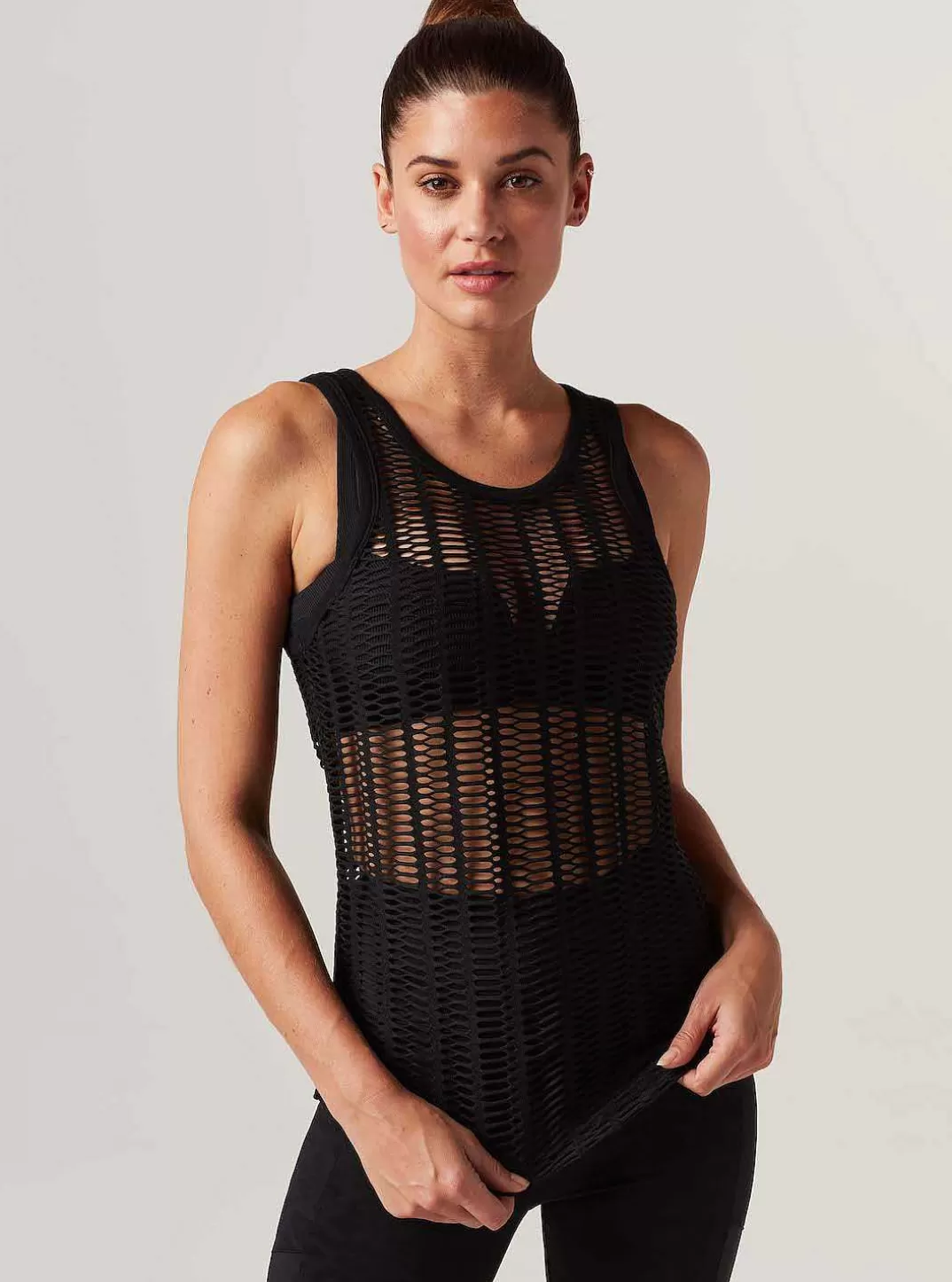 Blanc Noir Debardeur En Maille Lineaire^Femmes Hauts