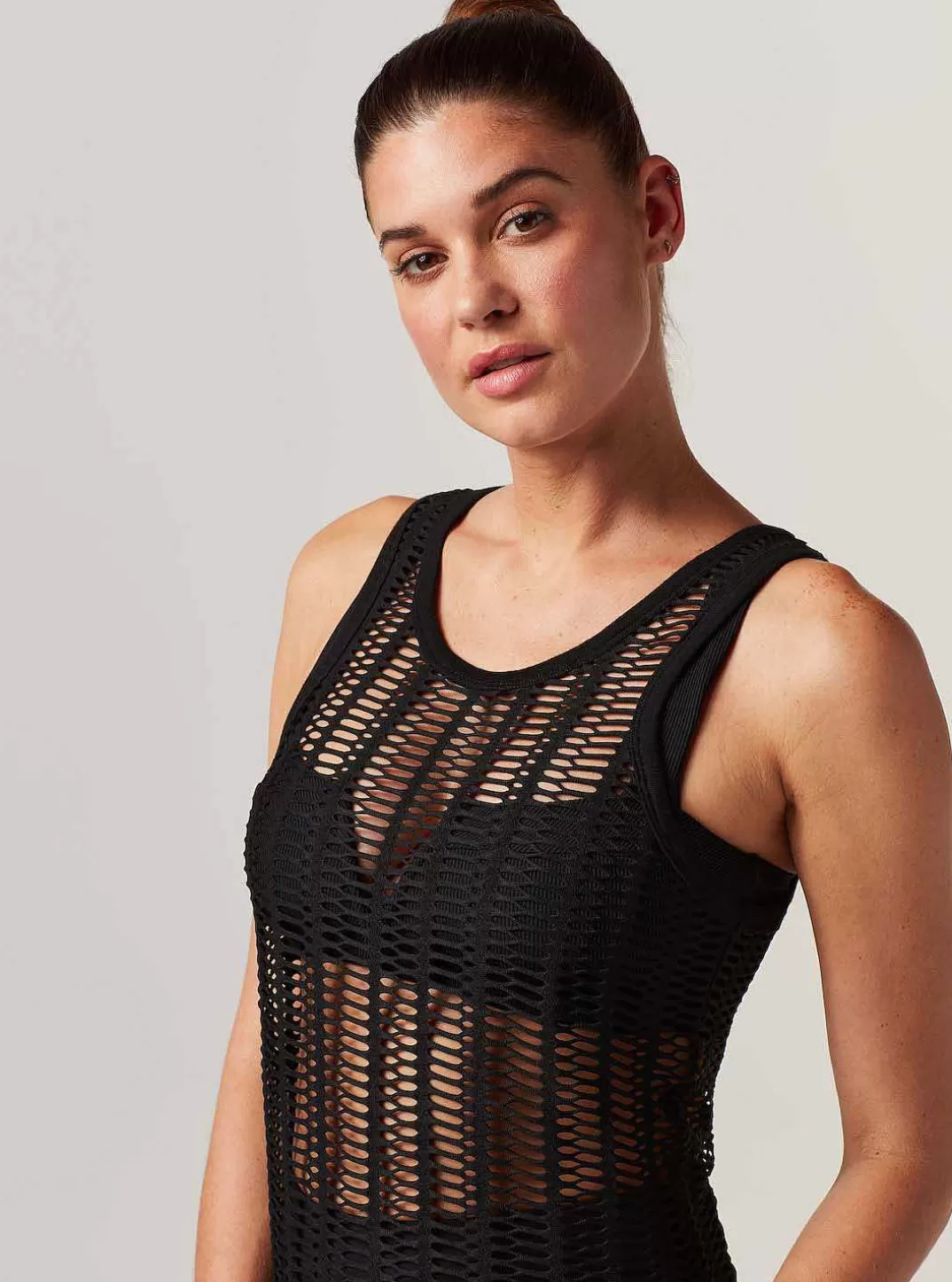 Blanc Noir Debardeur En Maille Lineaire^Femmes Hauts