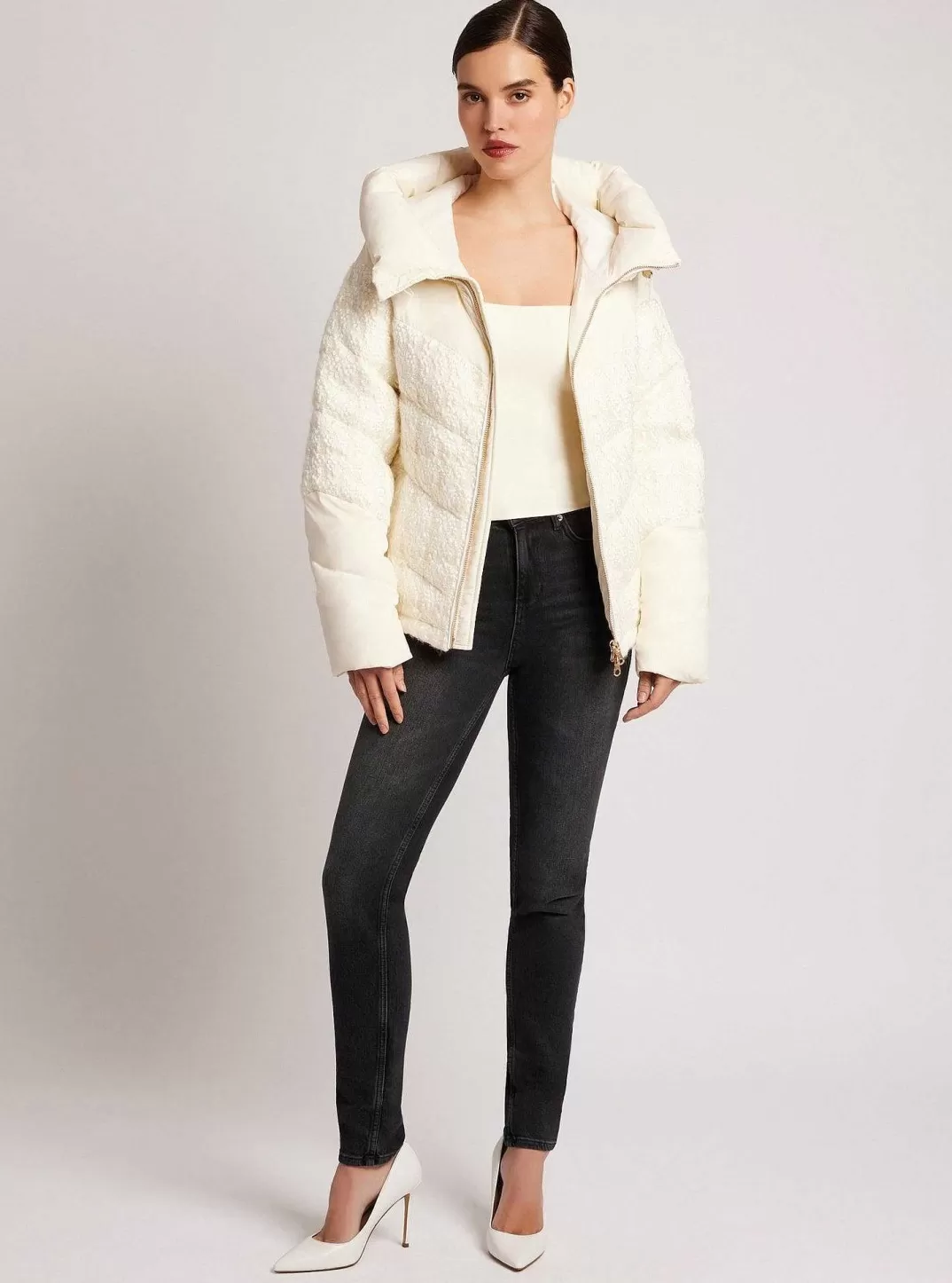 Blanc Noir Doudoune Irina Boucle Avec Bordures Dorees Et Garnissage En Duvet^Femmes Doudounes Et Manteaux