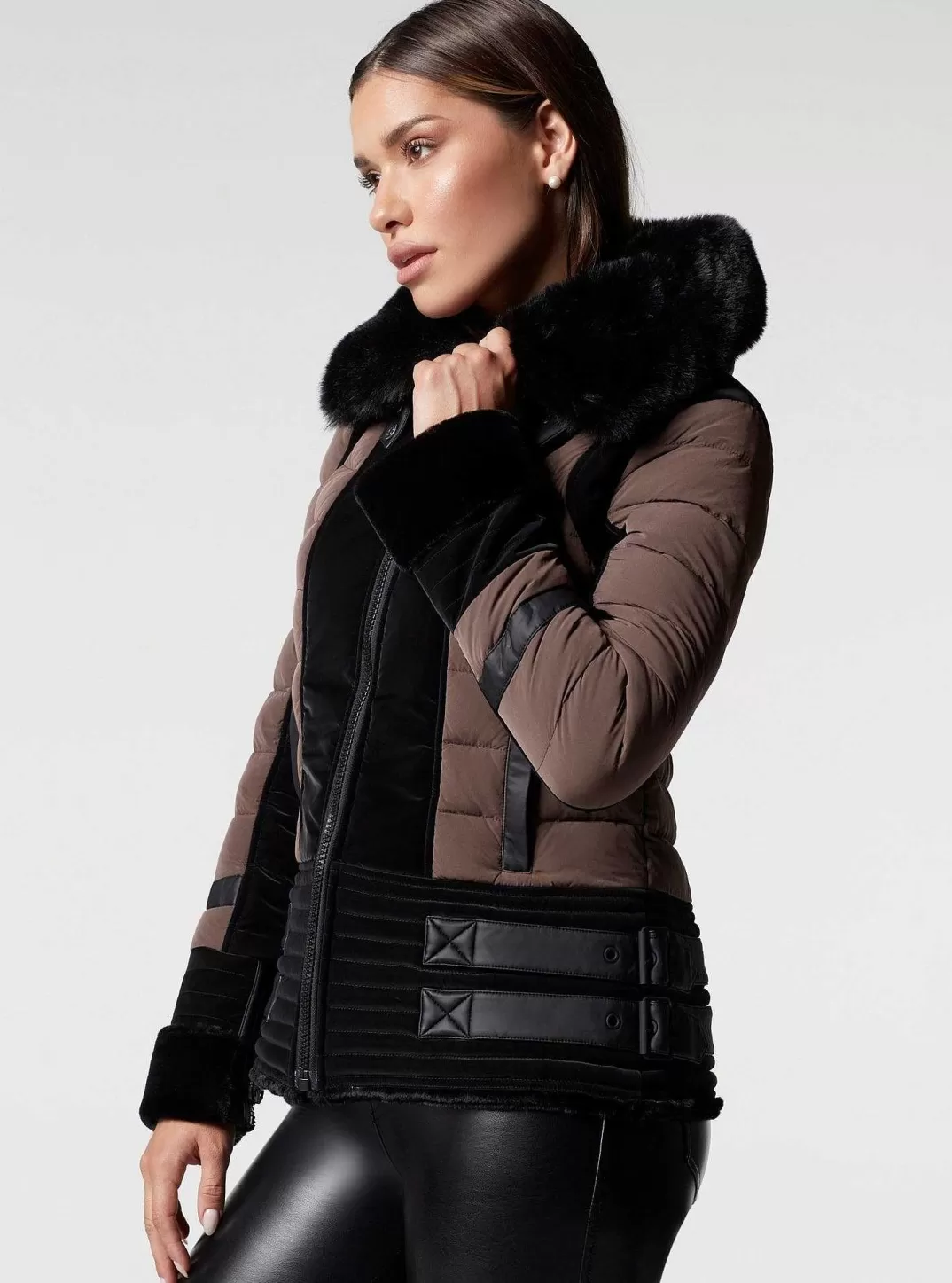 Blanc Noir Doudoune Moto - Garnissage En Duvet^Femmes Doudounes Et Manteaux