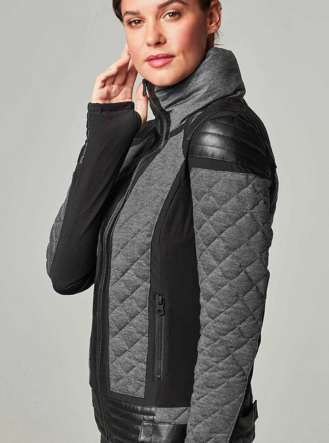 Blanc Noir Doudoune Moto A Empiecement En Maille - Remplie De Duvet^Femmes Doudounes Et Manteaux