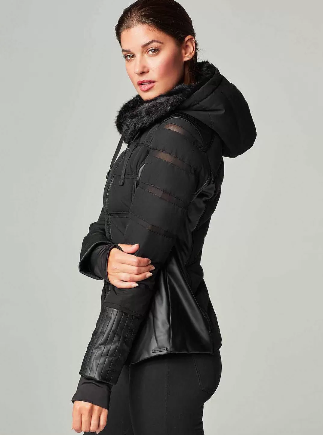 Blanc Noir Doudoune Moto Asymetrique^Femmes Doudounes Et Manteaux