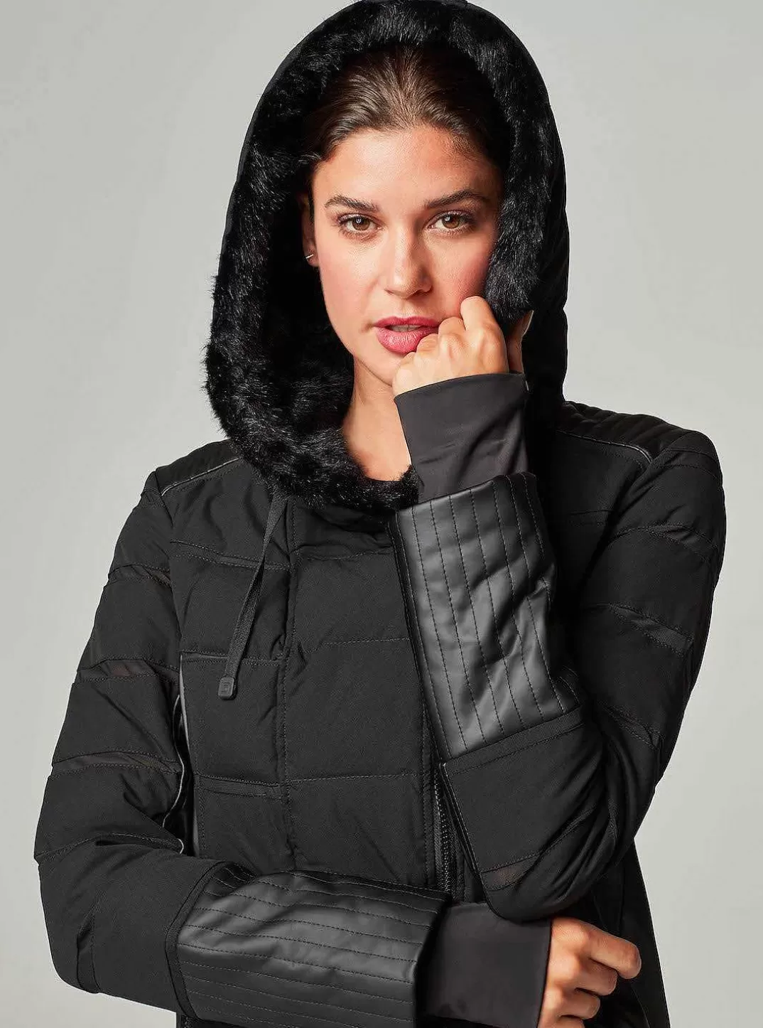 Blanc Noir Doudoune Moto Asymetrique^Femmes Doudounes Et Manteaux