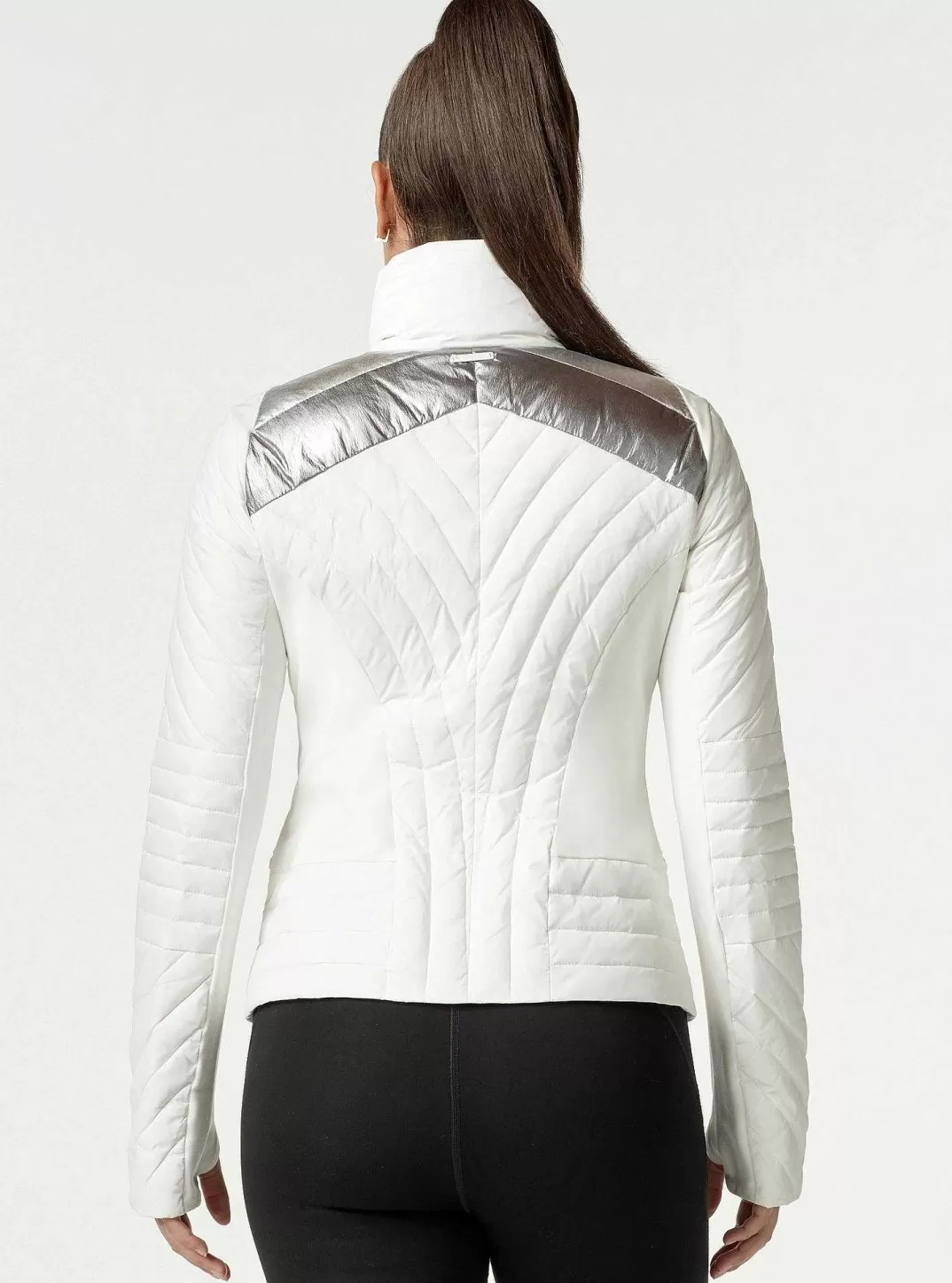 Blanc Noir Doudoune Zippee A Panneau De Mouvement Metallique - Remplie De Duvet^Femmes Doudounes Et Manteaux