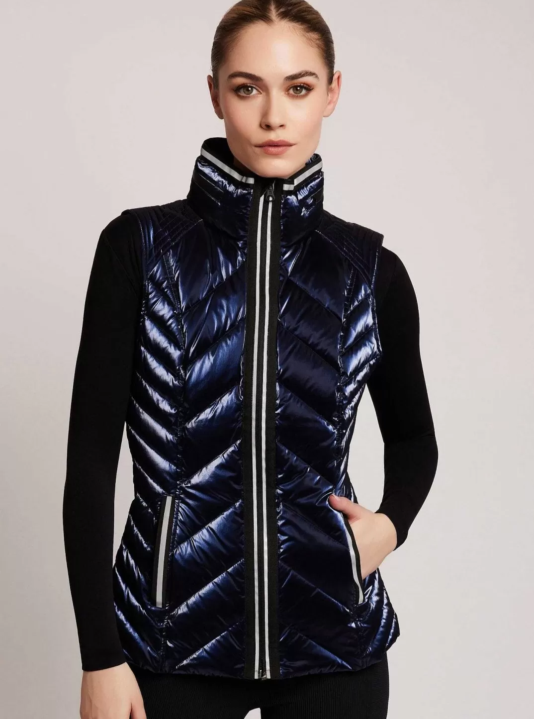 Blanc Noir Gilet De Super-Heros Avec Bordure Reflechissante^Femmes Doudounes Et Manteaux
