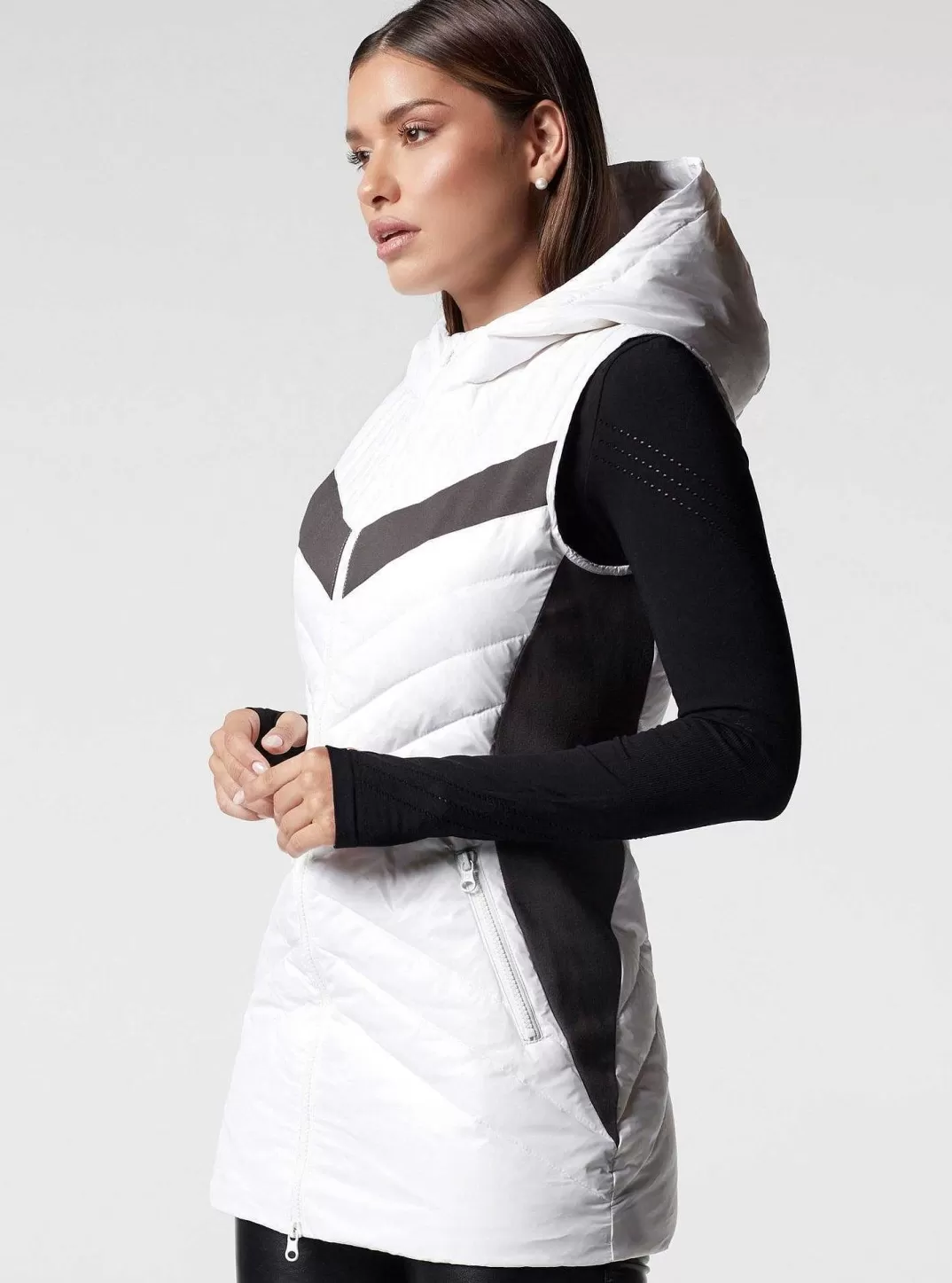 Blanc Noir Gilet Matelasse Allonge^Femmes Doudounes Et Manteaux