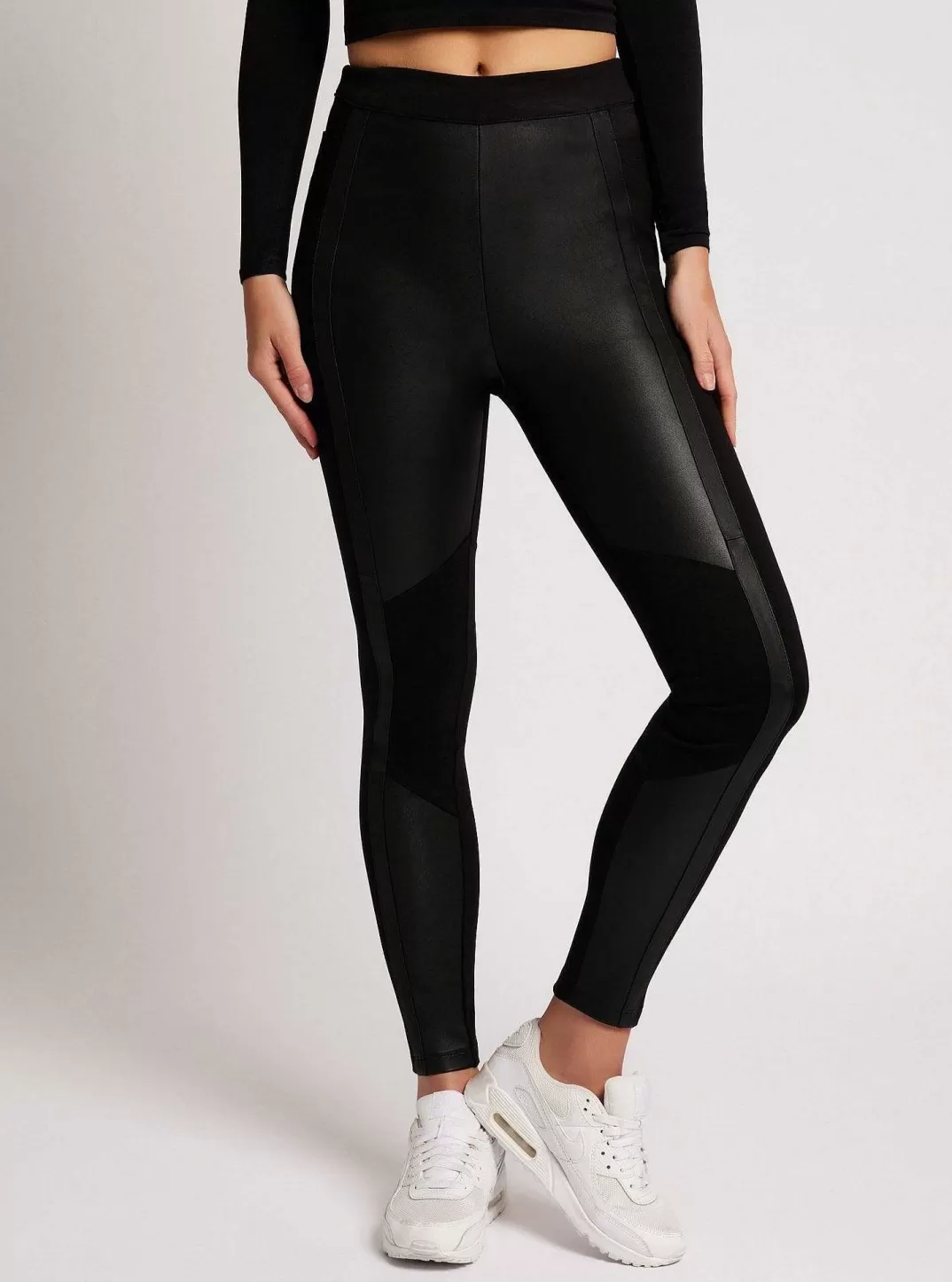 Blanc Noir Legging En Cuir Ponte^Femmes Bas