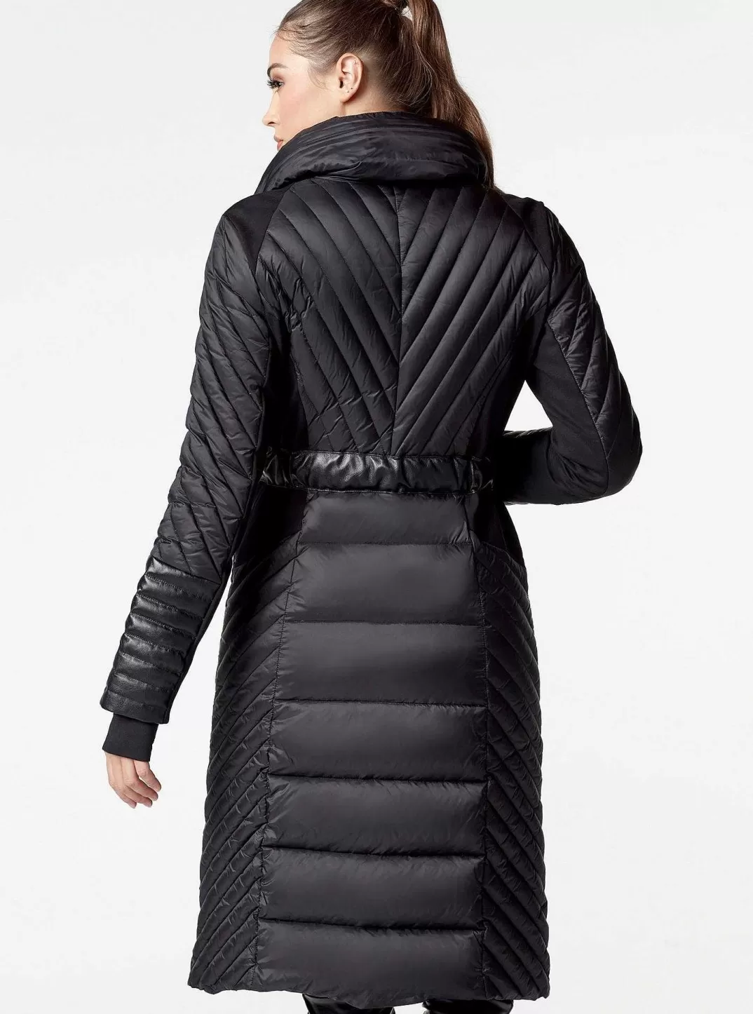 Blanc Noir Manteau Long Garni De Duvet A Panneaux Motion^Femmes Doudounes Et Manteaux