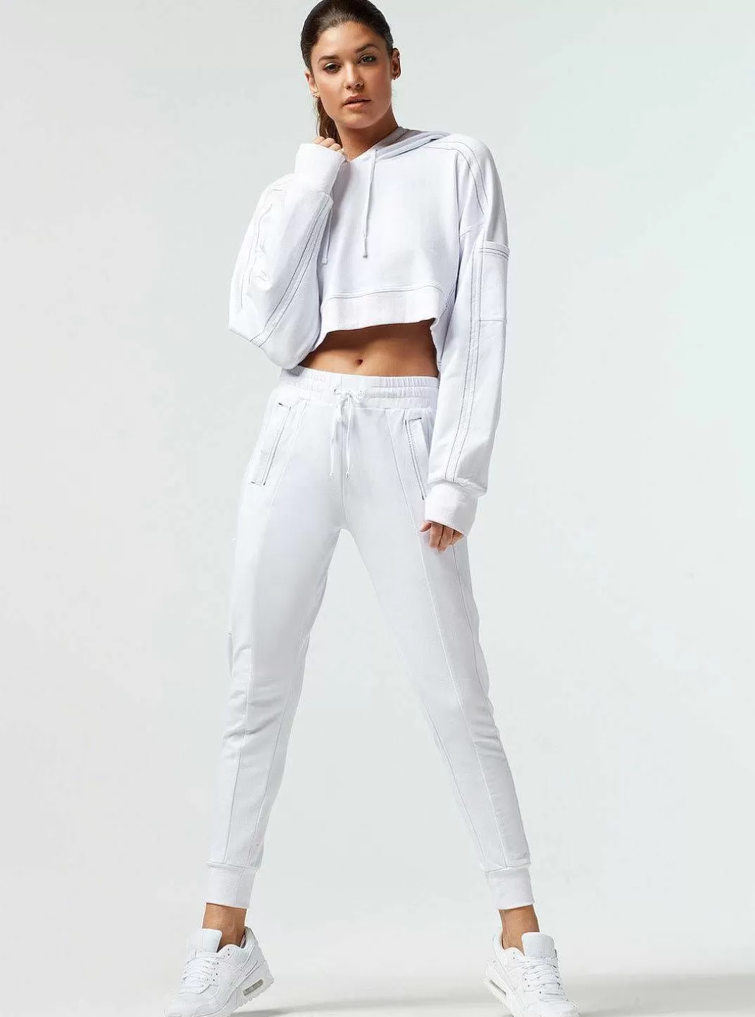 Blanc Noir Pantalon De Jogging A Coutures Contrastees Yolo^Femmes Bas