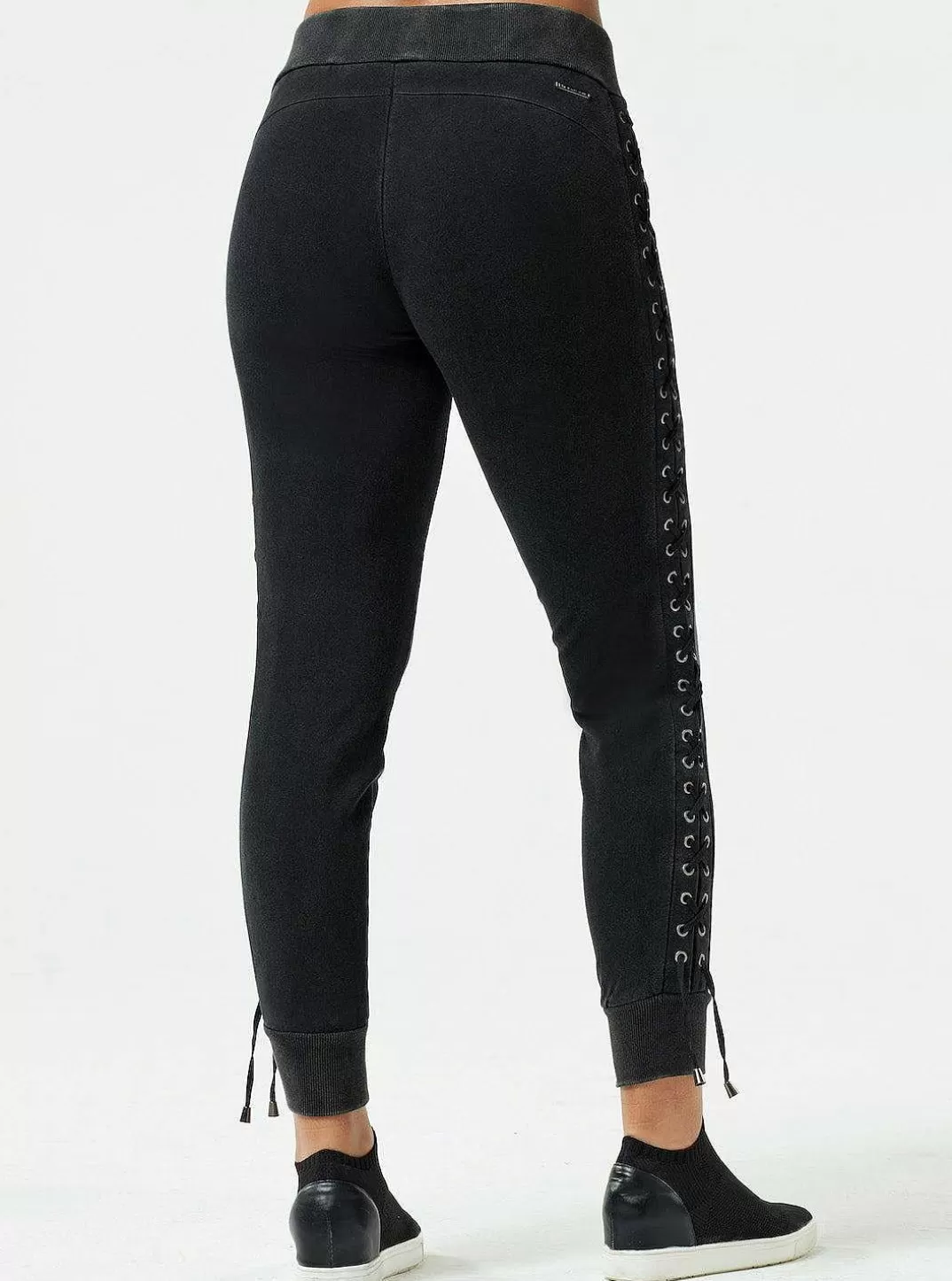Blanc Noir Pantalon De Jogging A Lacets Et Delavage Vintage^Femmes Bas