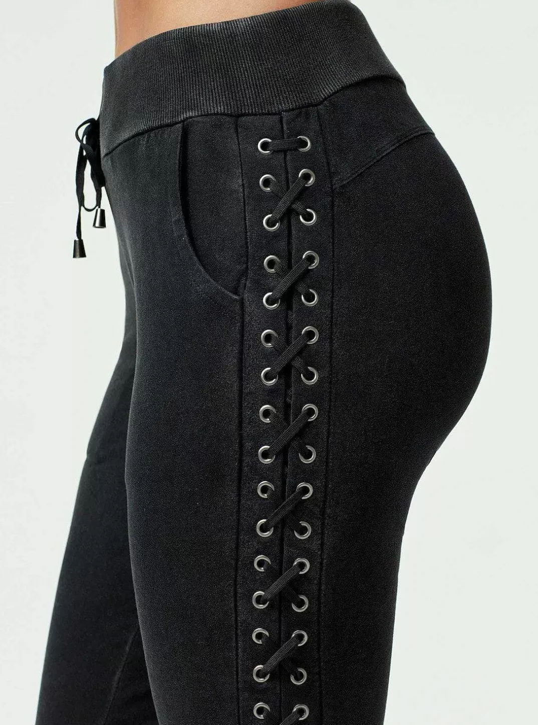 Blanc Noir Pantalon De Jogging A Lacets Et Delavage Vintage^Femmes Bas