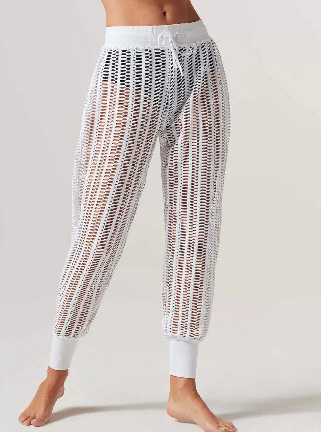 Blanc Noir Pantalon De Jogging En Maille Lineaire^Femmes Bas