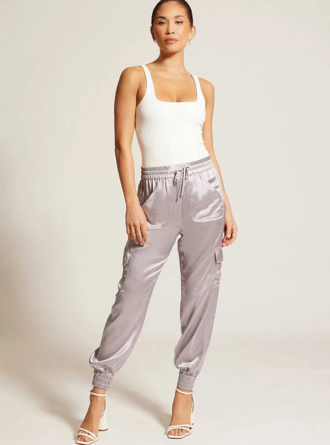 Blanc Noir Pantalon De Jogging En Soie^Femmes Bas