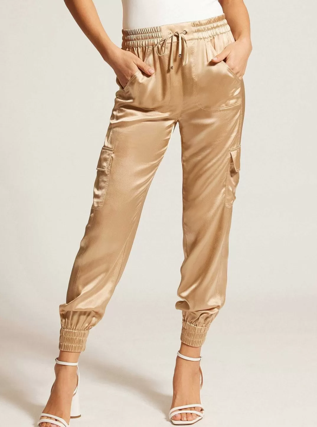 Blanc Noir Pantalon De Jogging En Soie Avec Bordures Dorees^Femmes Bas