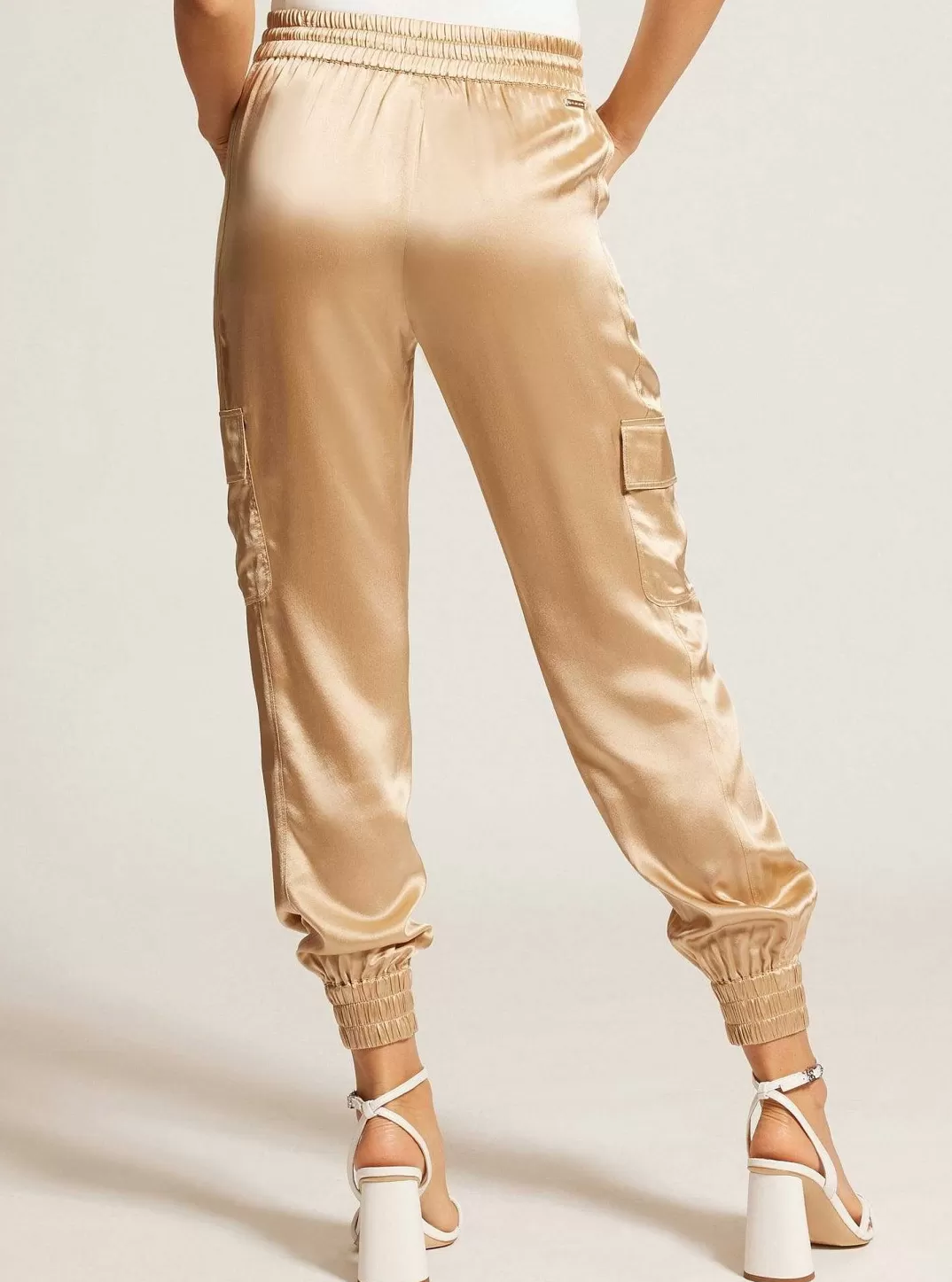 Blanc Noir Pantalon De Jogging En Soie Avec Bordures Dorees^Femmes Bas