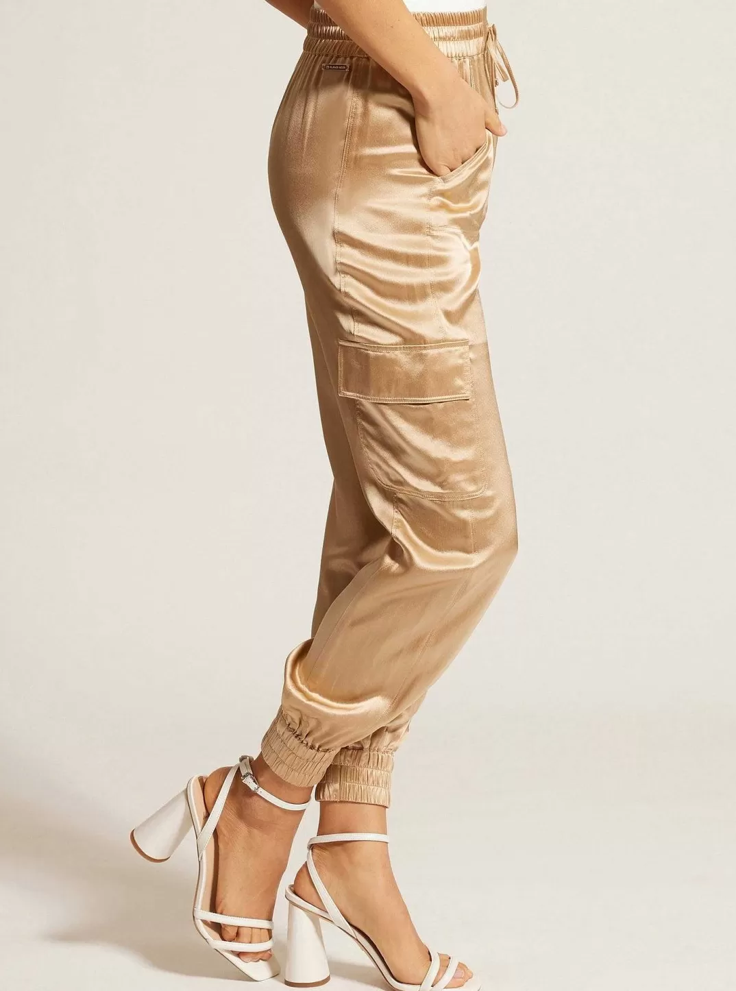 Blanc Noir Pantalon De Jogging En Soie Avec Bordures Dorees^Femmes Bas