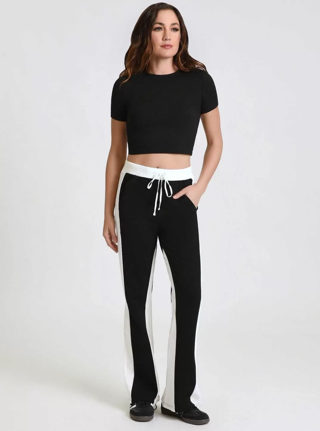Blanc Noir Pantalon Large A Blocs De Couleurs^Femmes Bas