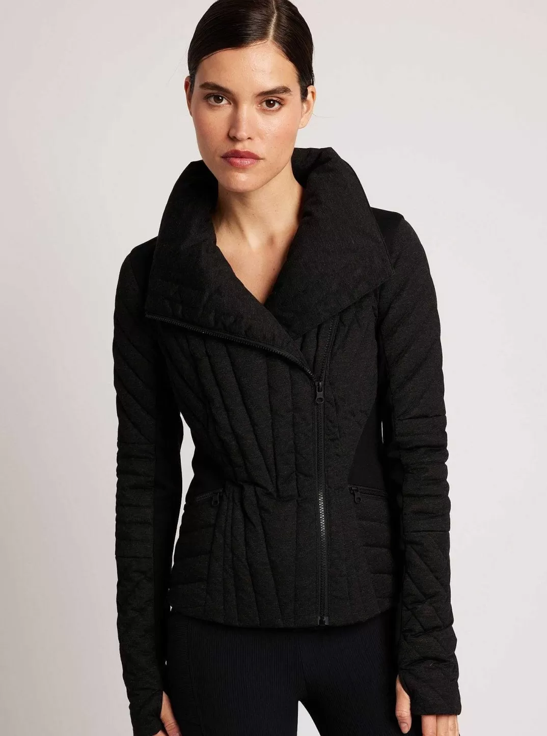 Blanc Noir Puffer A Panneau De Mouvement A Membrane^Femmes Doudounes Et Manteaux
