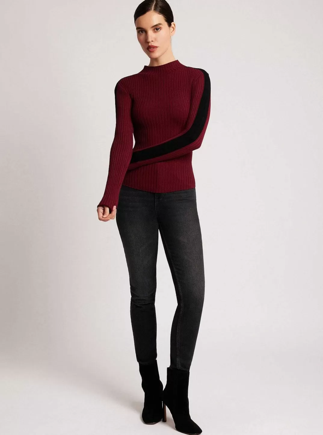 Blanc Noir Pull A Col Montant Blair^Femmes Hauts