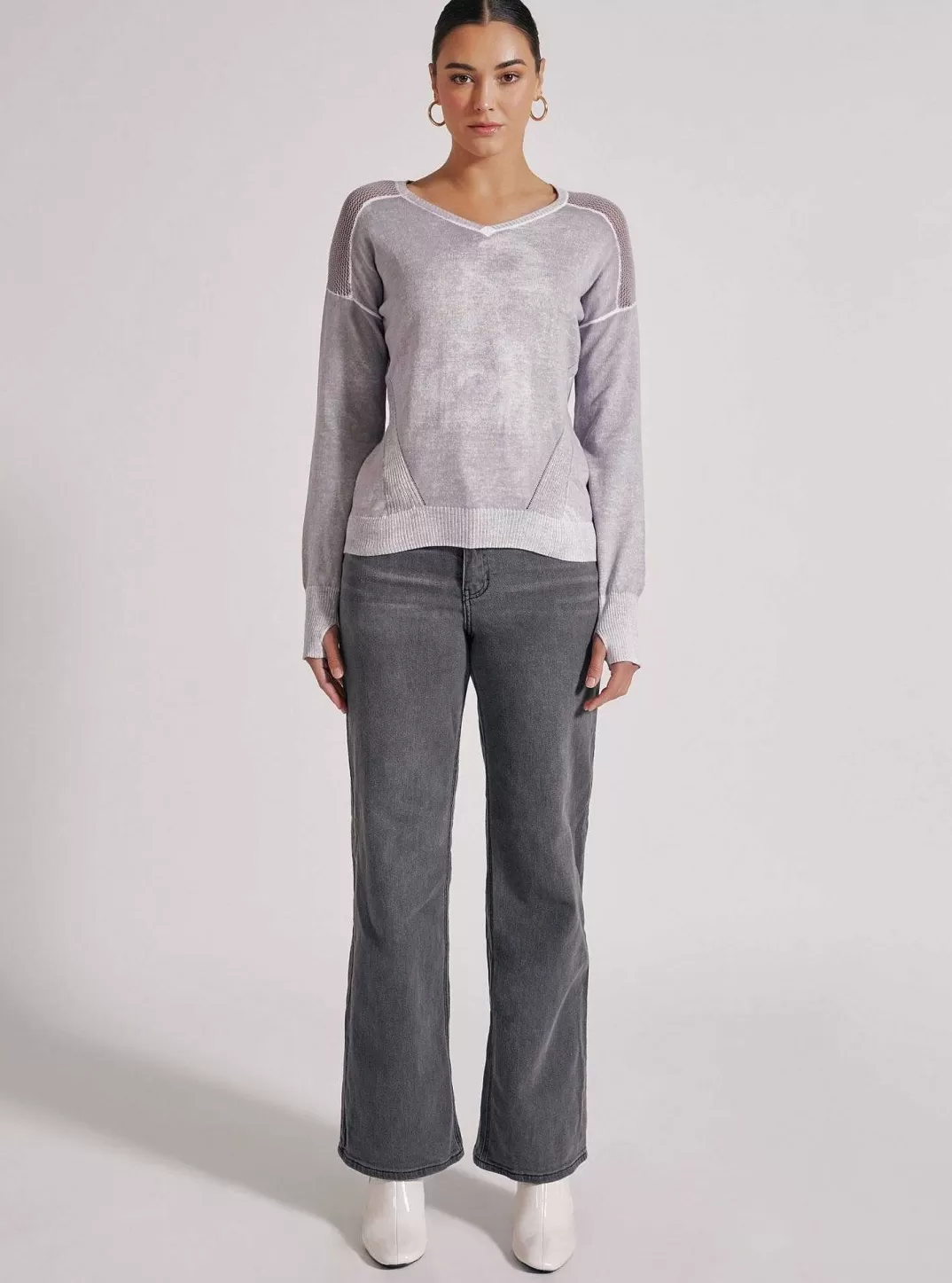 Blanc Noir Pull Chasseresse Col V^Femmes Hauts