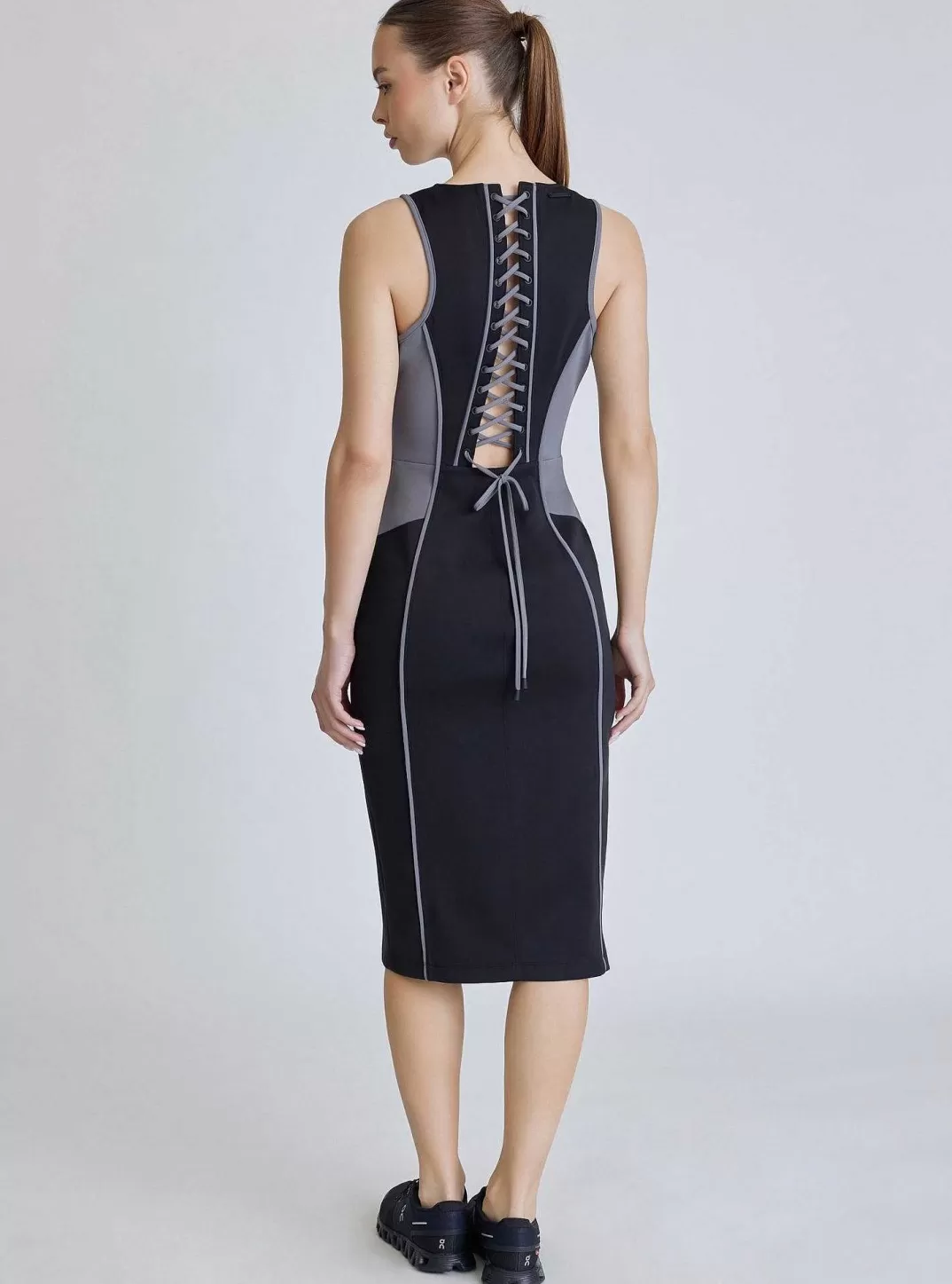 Blanc Noir Robe Dos En Dentelle - Colorblock Noir^Femmes Robes Et Combinaisons