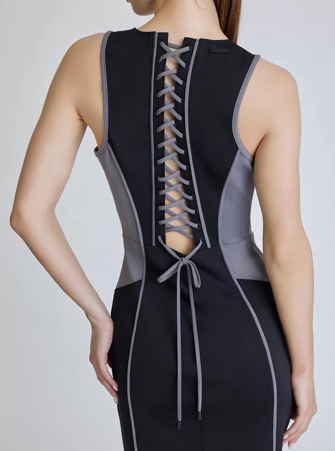Blanc Noir Robe Dos En Dentelle - Colorblock Noir^Femmes Robes Et Combinaisons