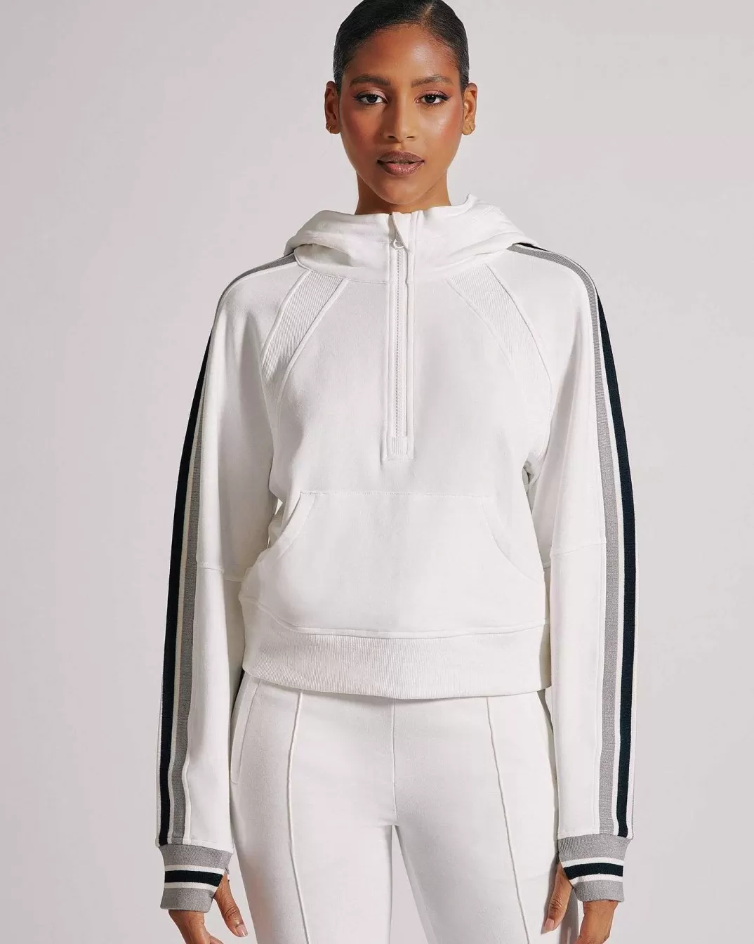 Blanc Noir Sweat A Capuche Demi-Zippe Porto^Femmes Hauts