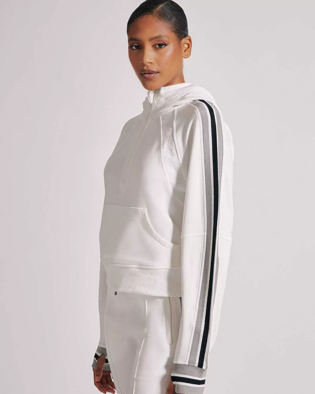 Blanc Noir Sweat A Capuche Demi-Zippe Porto^Femmes Hauts