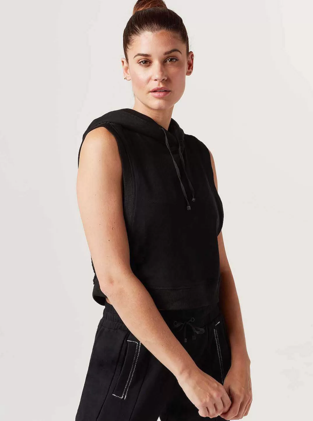 Blanc Noir Sweat A Capuche En Maille Lineaire^Femmes Vêtements De Sport