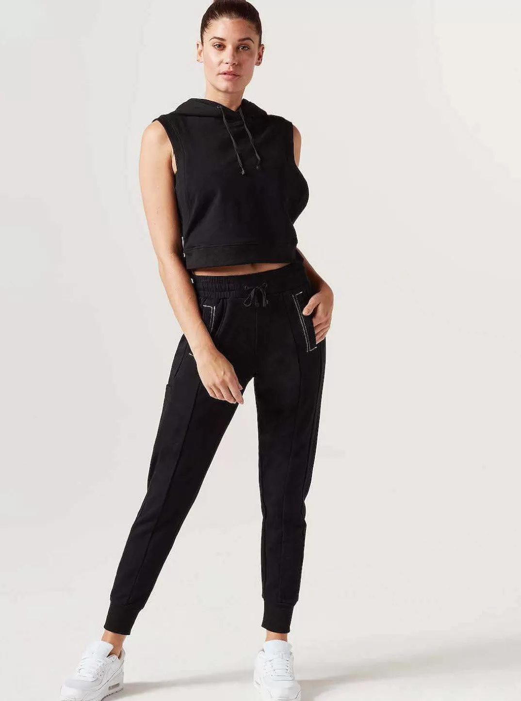 Blanc Noir Sweat A Capuche En Maille Lineaire^Femmes Vêtements De Sport