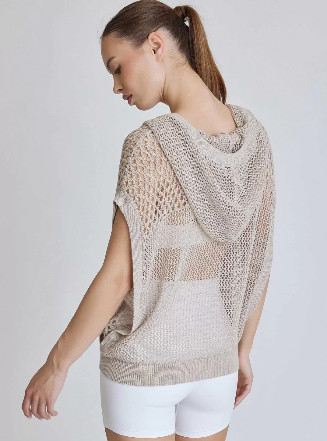 Blanc Noir Sweat A Capuche Sans Manches^Femmes Hauts