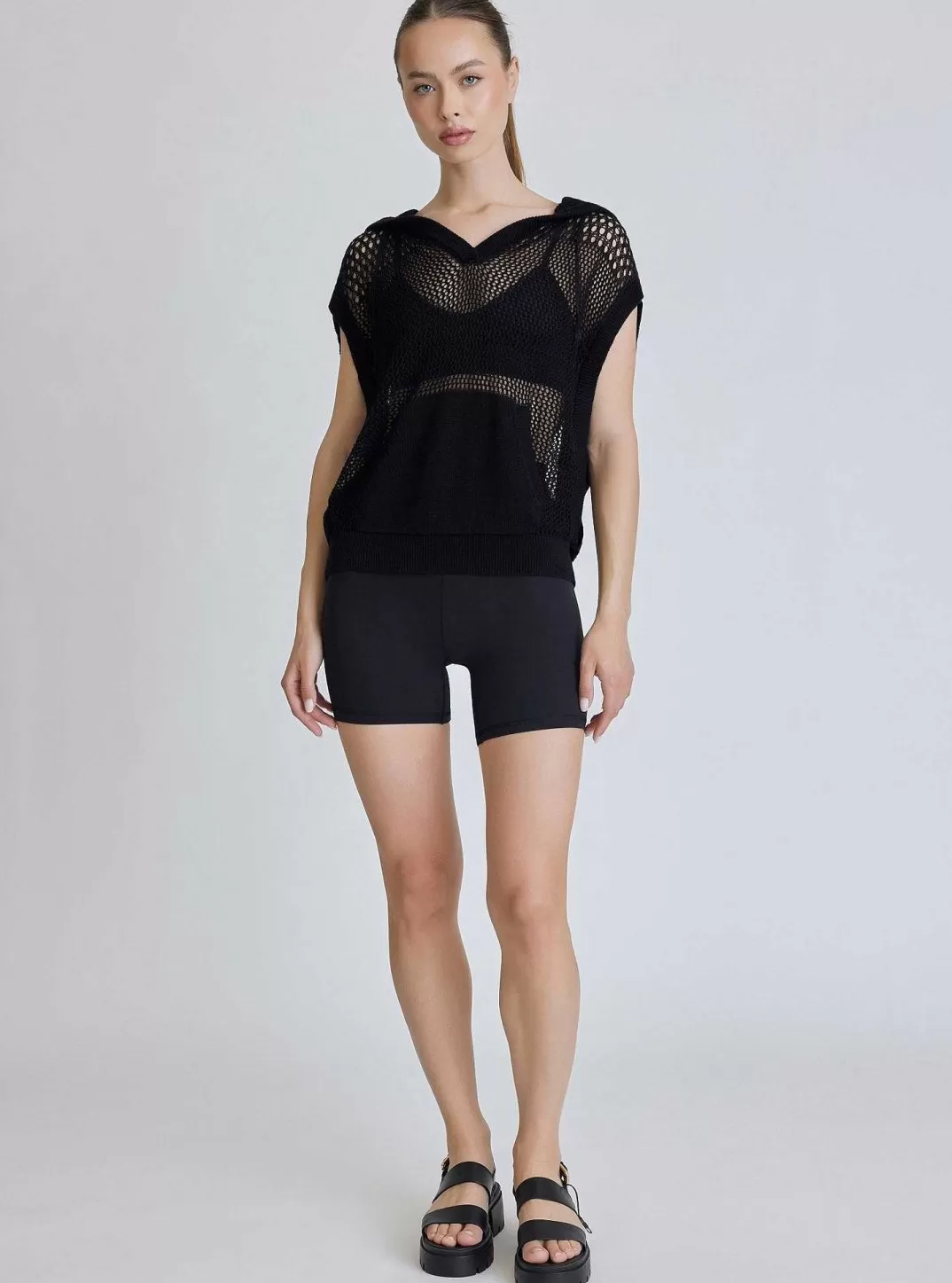 Blanc Noir Sweat A Capuche Sans Manches^Femmes Hauts