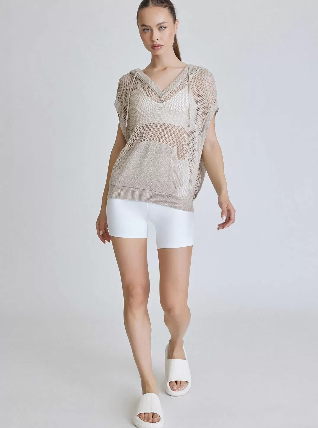 Blanc Noir Sweat A Capuche Sans Manches^Femmes Hauts