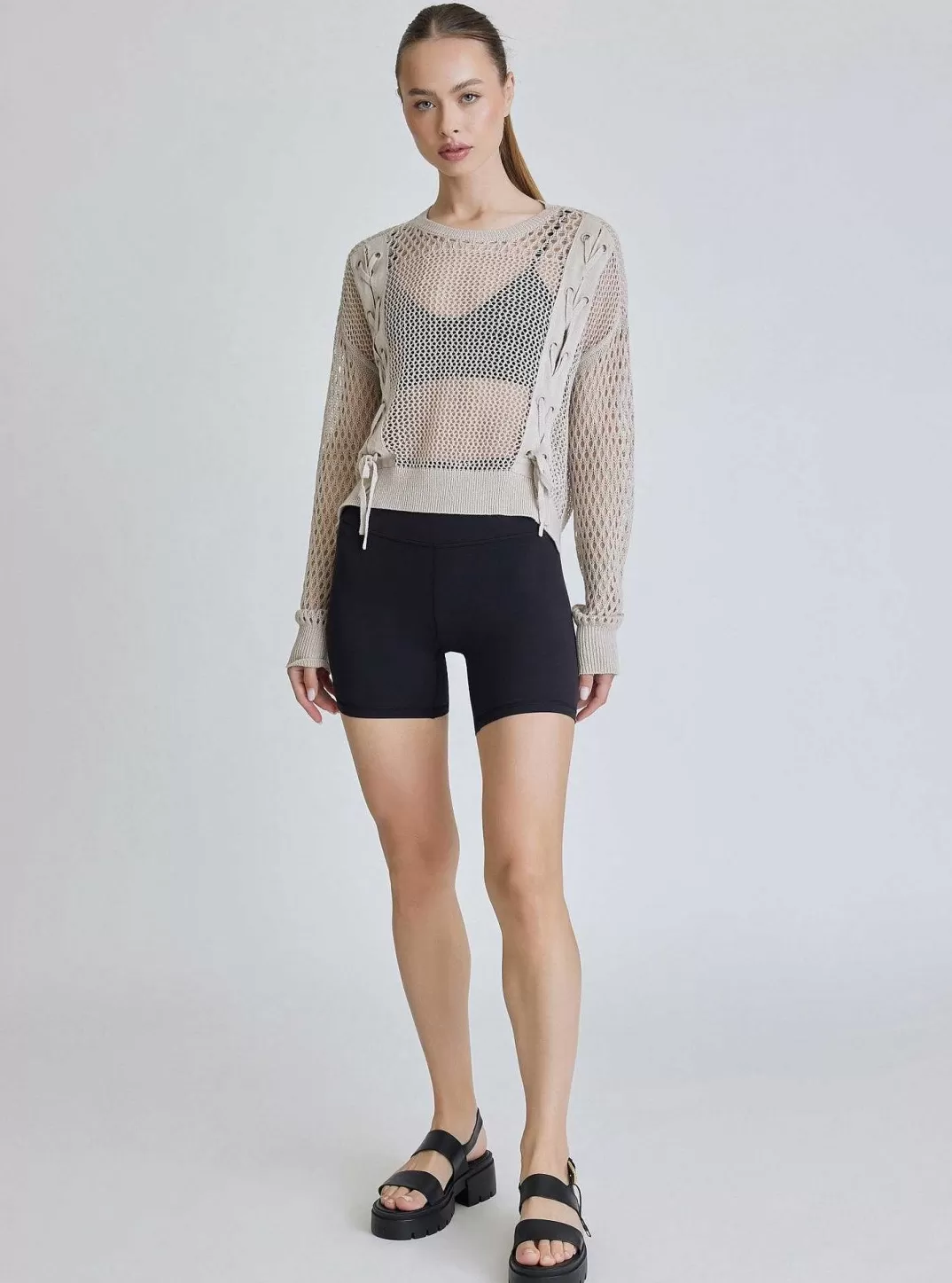 Blanc Noir Sweat-Shirt A Lacets^Femmes Hauts