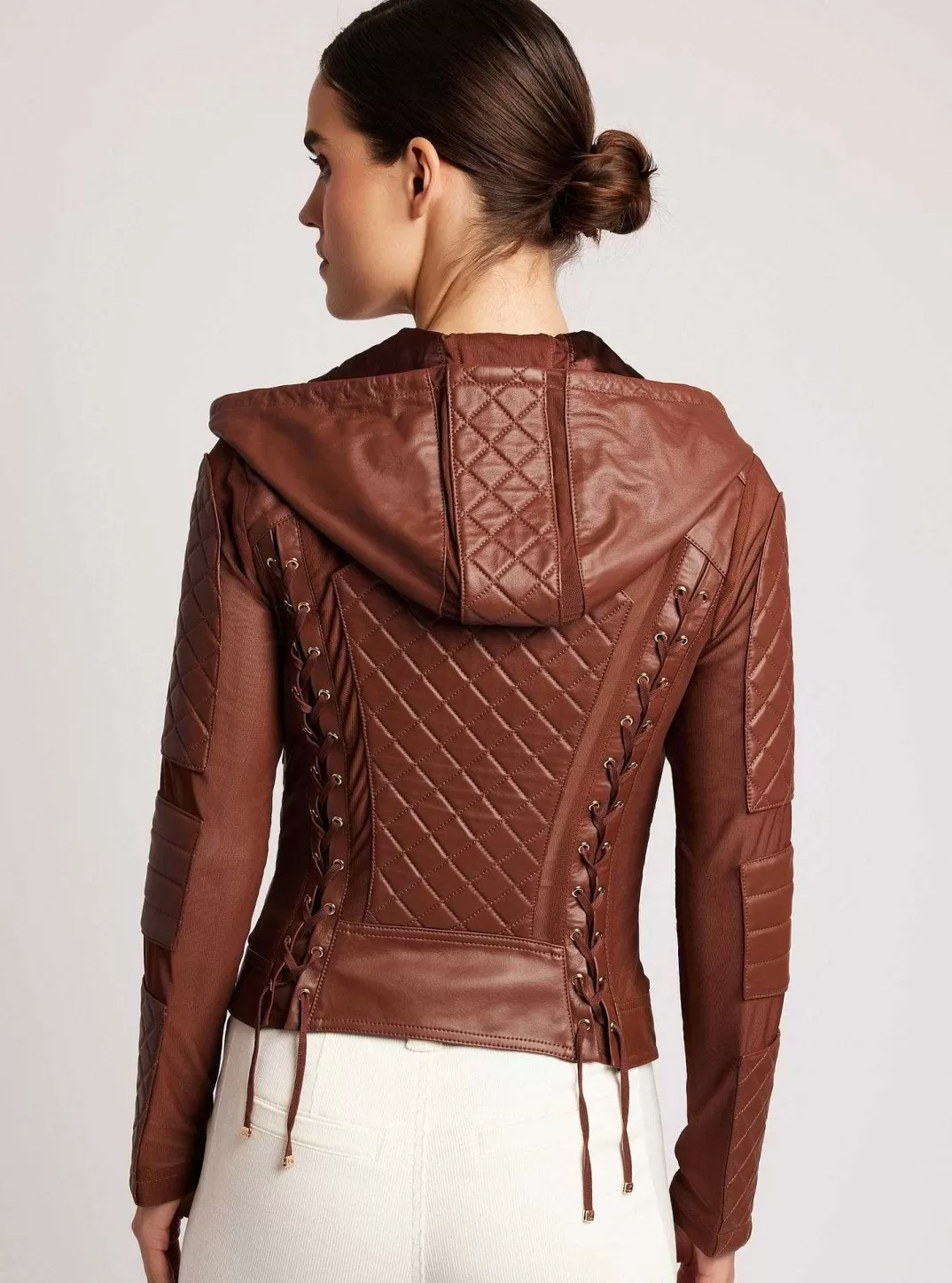 Blanc Noir Veste De Moto A Capuche Voyage, Bordures Dorees^Femmes Motos