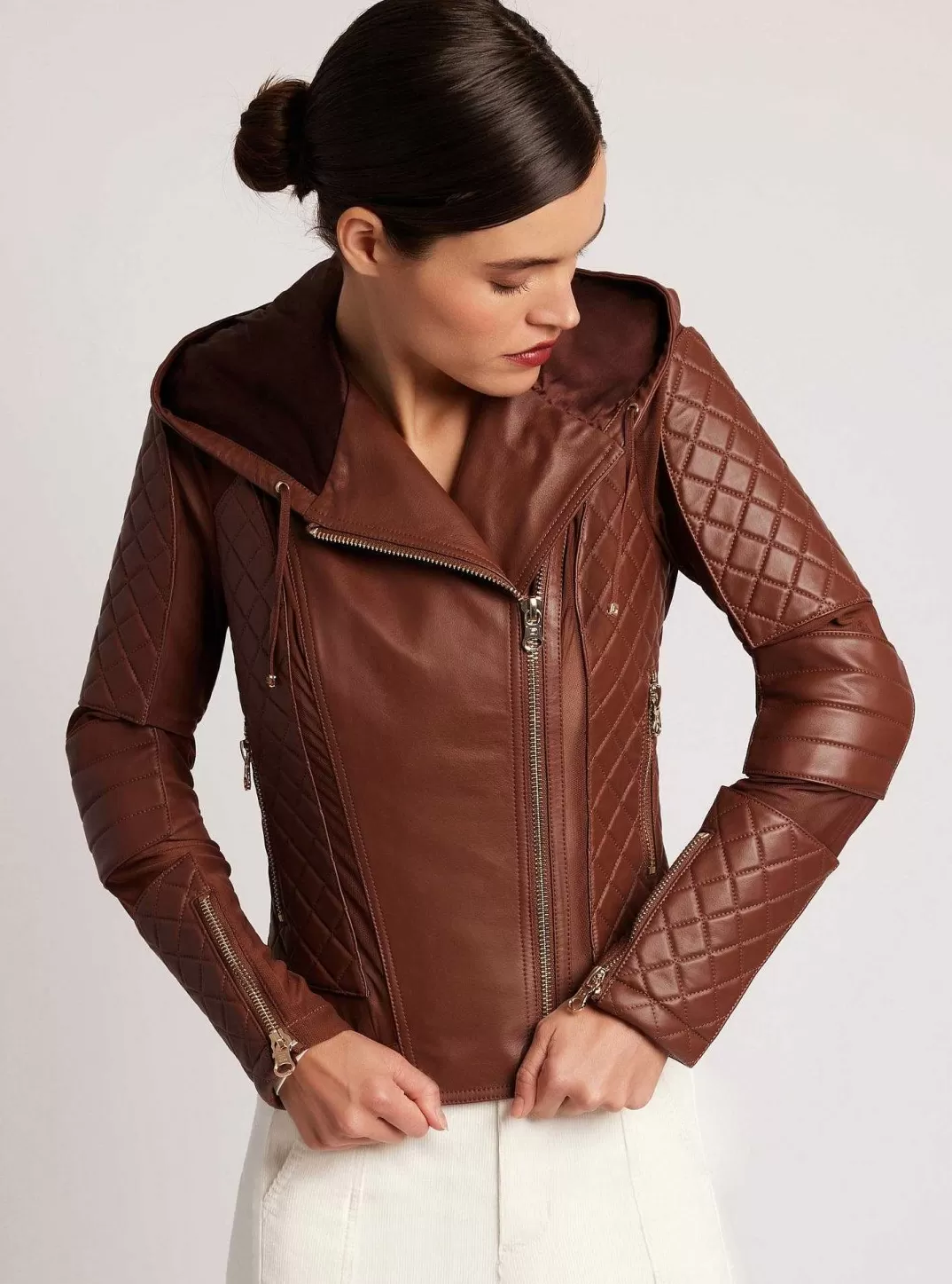 Blanc Noir Veste De Moto A Capuche Voyage, Bordures Dorees^Femmes Motos