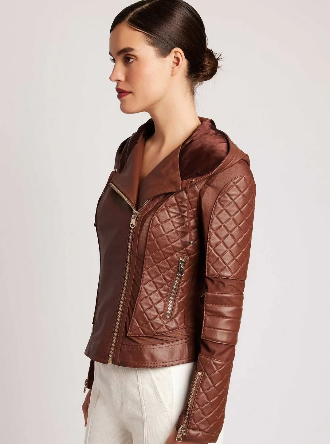Blanc Noir Veste De Moto A Capuche Voyage, Bordures Dorees^Femmes Motos
