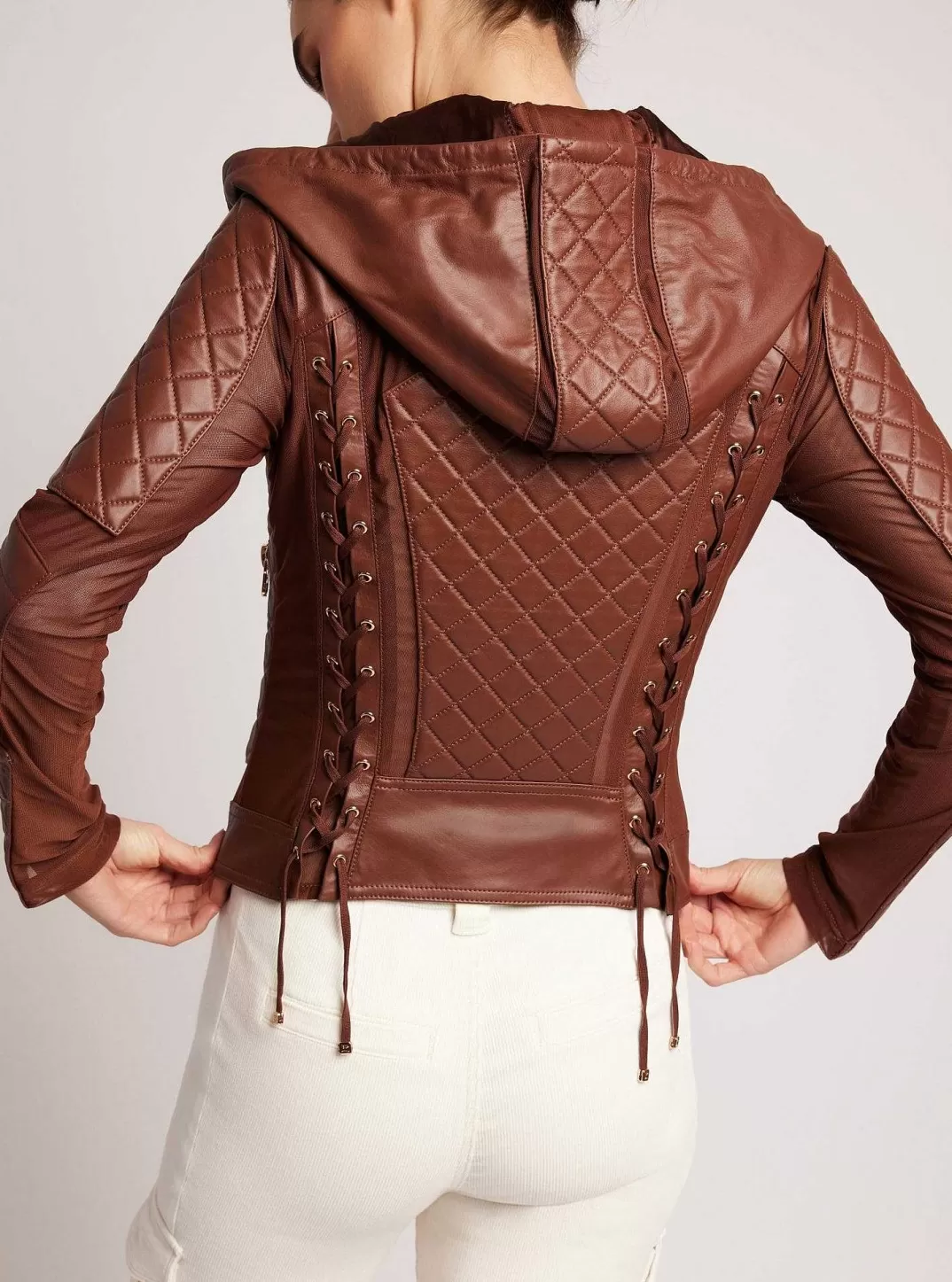 Blanc Noir Veste De Moto A Capuche Voyage, Bordures Dorees^Femmes Motos