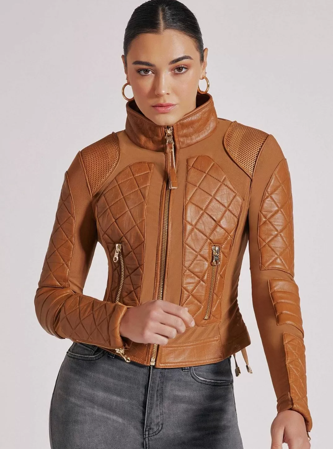 Blanc Noir Veste De Moto En Maille Texturee^Femmes Motos