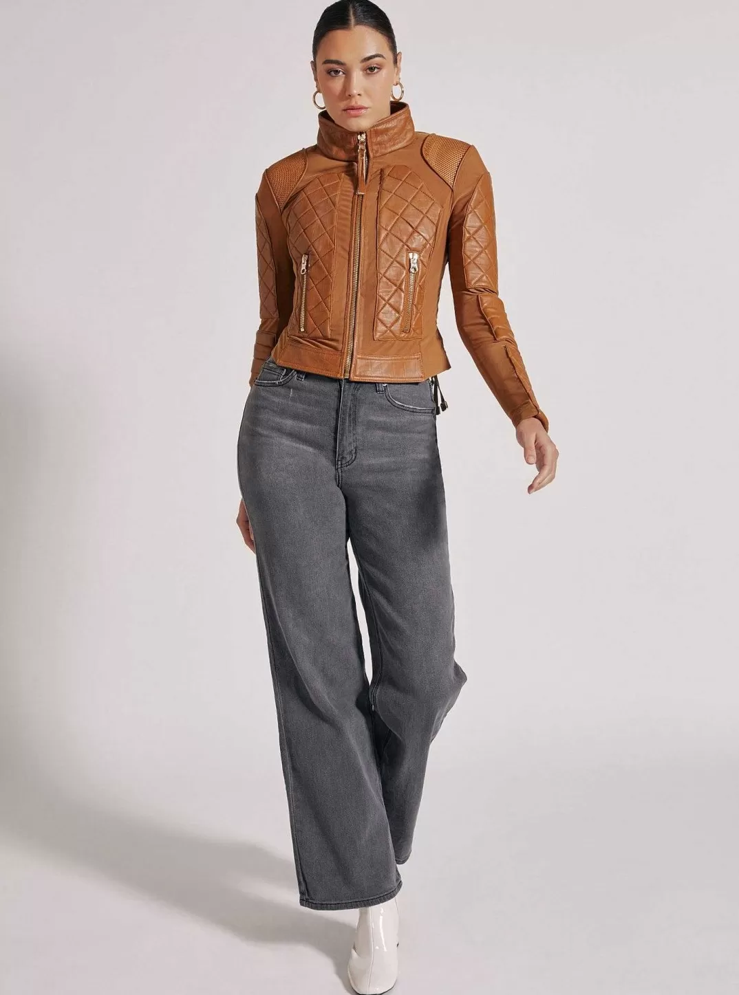 Blanc Noir Veste De Moto En Maille Texturee^Femmes Motos