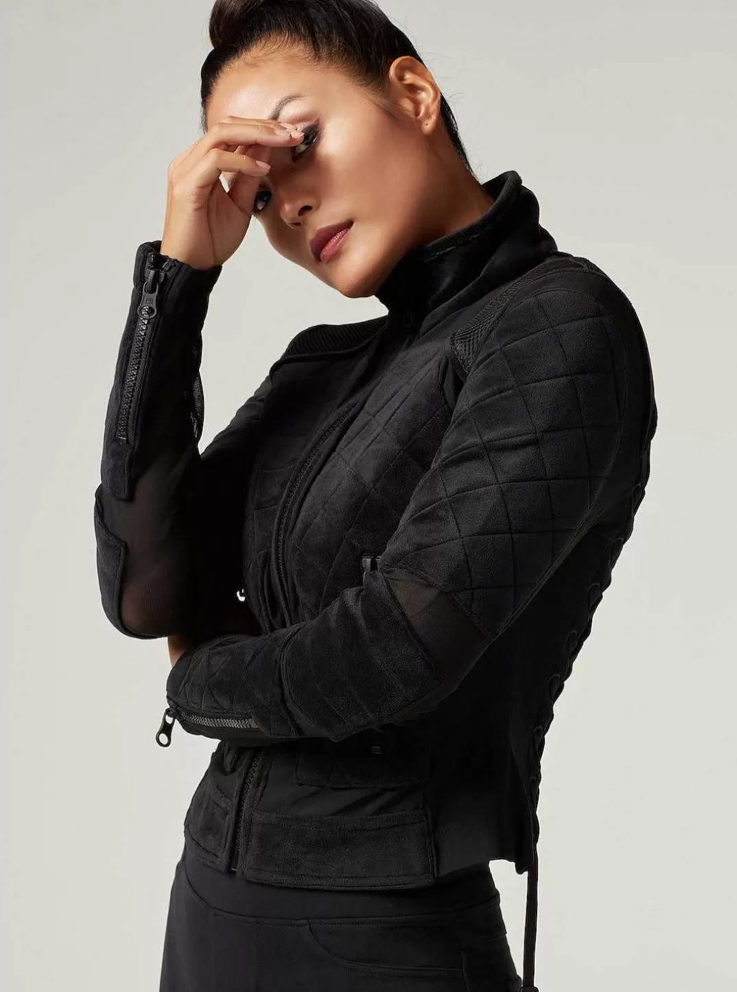 Blanc Noir Veste De Moto En Velours^Femmes Motos