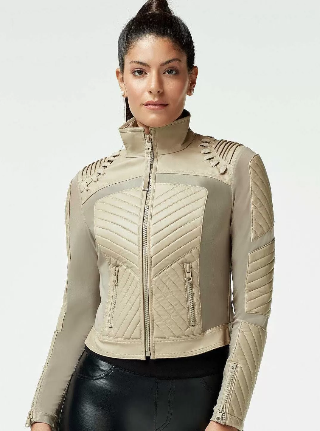 Blanc Noir Veste En Cuir En Maille Acceleration Moto^Femmes Motos