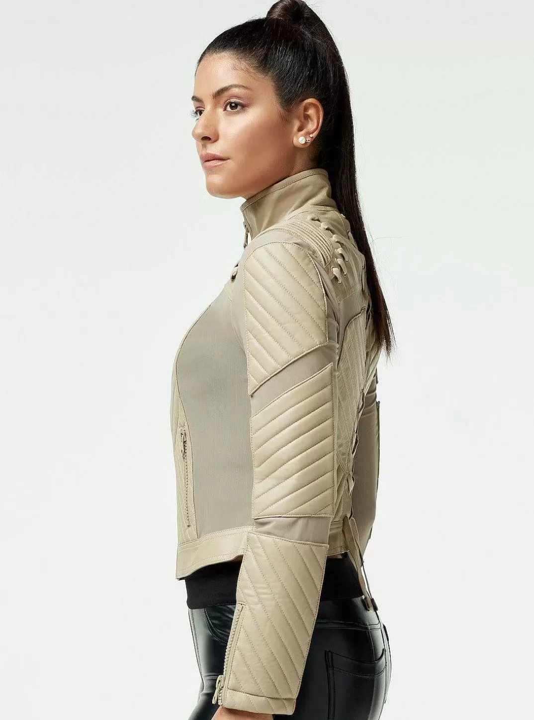 Blanc Noir Veste En Cuir En Maille Acceleration Moto^Femmes Motos