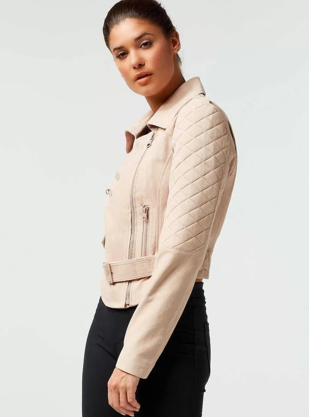 Blanc Noir Veste En Daim Sociale^Femmes Motos