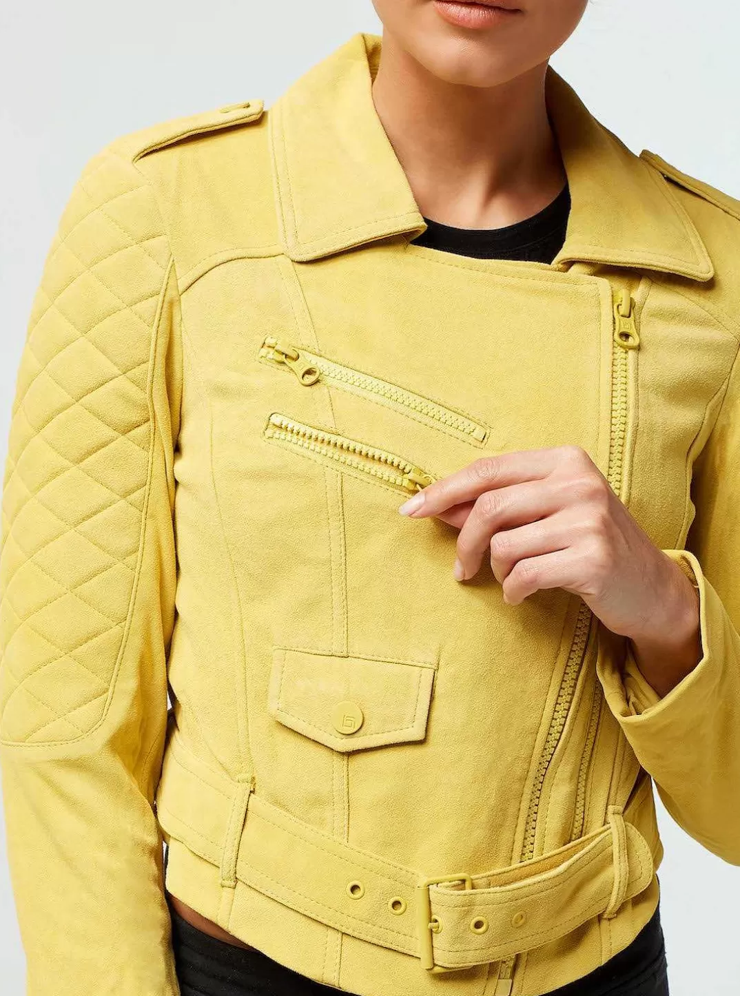 Blanc Noir Veste En Daim Sociale^Femmes Motos