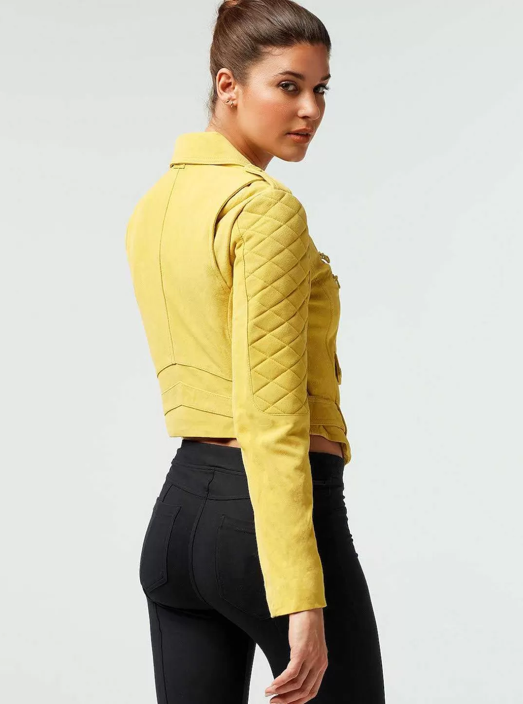 Blanc Noir Veste En Daim Sociale^Femmes Motos