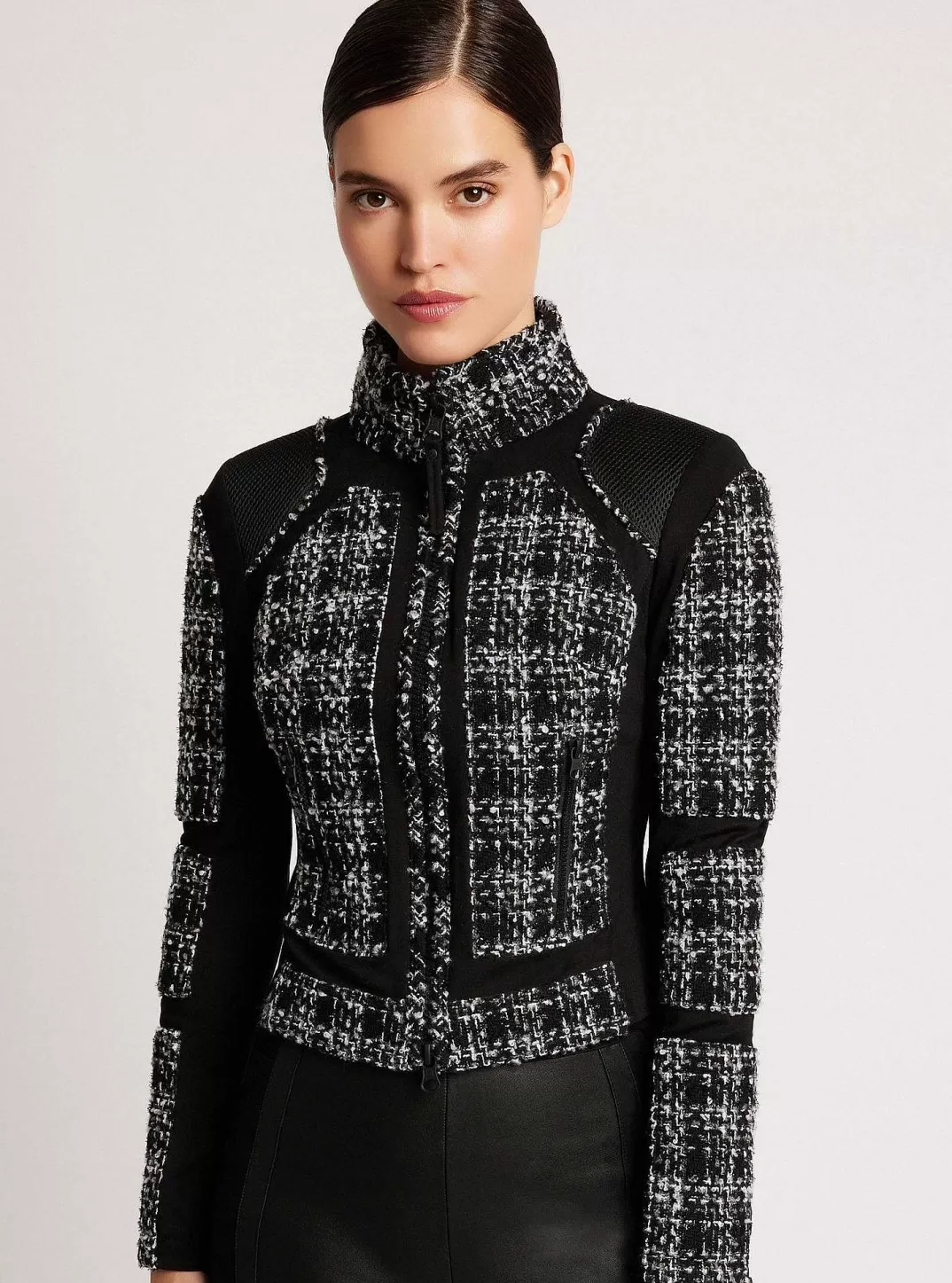 Blanc Noir Veste En Maille Boucle Moto^Femmes Motos