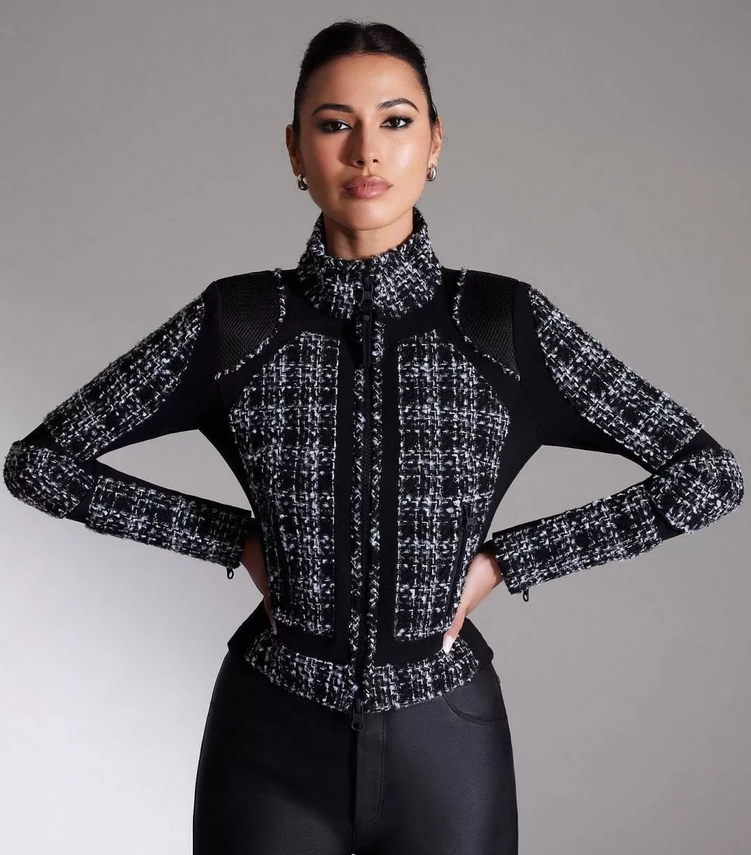 Blanc Noir Veste En Maille Boucle Moto^Femmes Motos