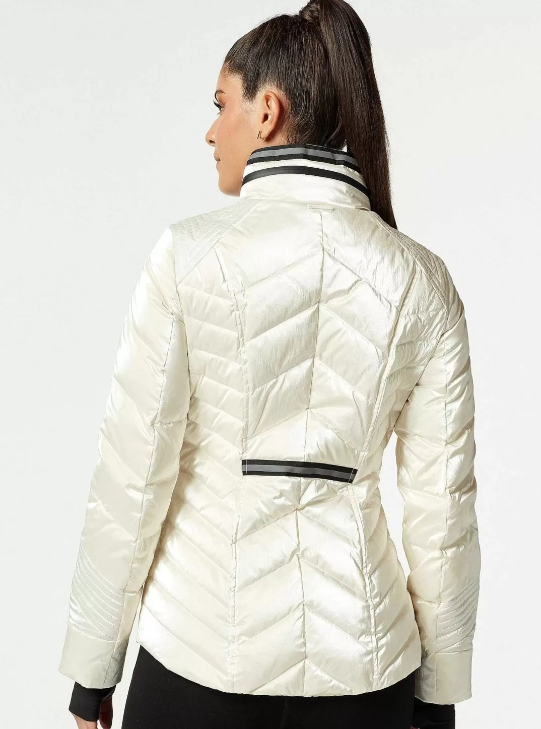 Blanc Noir Veste Matelassee En Duvet Super Hero Avec Bordure Reflechissante^Femmes Doudounes Et Manteaux